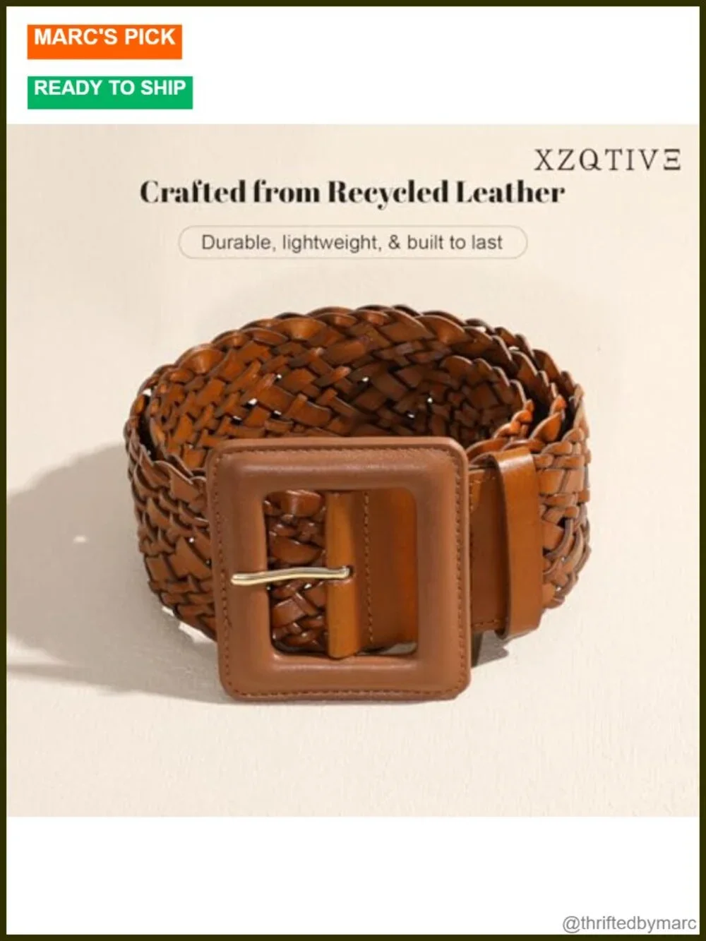 Women Wide Braided Leather Belt with Square Buckle, Woven Waistband